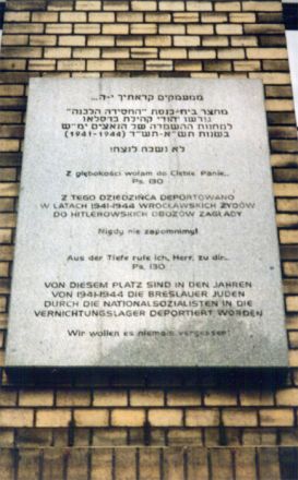 Minnestavla i närheten av Stork-synagogan